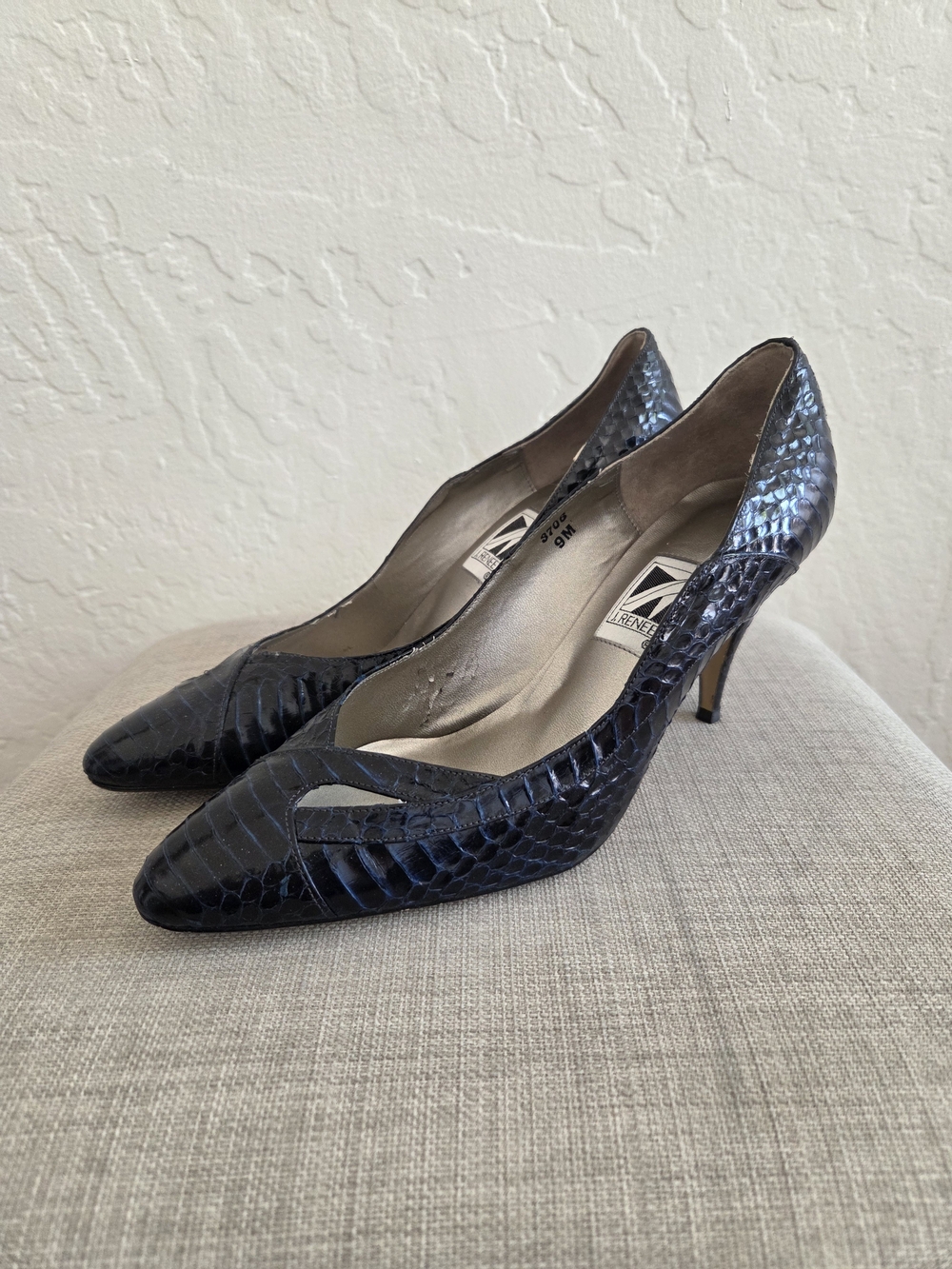 J. Renee Navy Textured Pointed-Toe Pumps - Picture 2 of 12